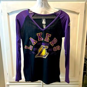 Los Angeles Lakers, nba 4 her by UNK. Branded V-neck, long sleeve T-shirt